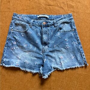 Celebrity Pink Blue Denim Floral Cutoff Shorts
